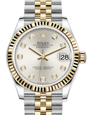 Rolex Lady-Datejust 31 Yellow Gold/Steel Silver Diamond Dial & Fluted Bezel Jubilee Bracelet 278273 - Fresh - NY WATCH LAB 