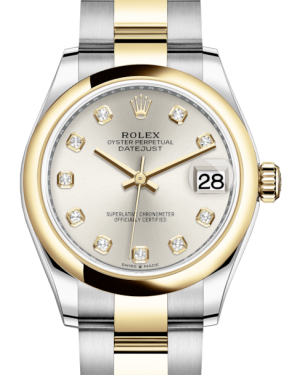 Rolex Lady-Datejust 31 Yellow Gold/Steel Silver Diamond Dial & Smooth Domed Bezel Oyster Bracelet 278243 - Fresh - NY WATCH LAB 