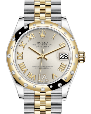 Rolex Lady-Datejust 31 Yellow Gold/Steel Silver Roman Diamond VI Dial & Domed Set with Diamonds Bezel Jubilee Bracelet 278343RBR