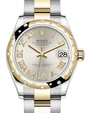 Rolex Lady-Datejust 31 Yellow Gold/Steel Silver Roman Diamond VI Dial & Domed Set with Diamonds Bezel Oyster Bracelet 278343RBR - Fresh - NY WATCH LAB 