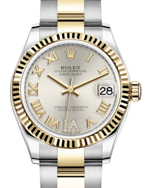 Rolex Lady-Datejust 31 Yellow Gold/Steel Silver Roman Diamond VI Dial & Fluted Bezel Oyster Bracelet 278273 - Fresh - NY WATCH LAB 