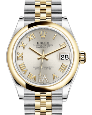 Rolex Lady-Datejust 31 Yellow Gold/Steel Silver Roman Diamond VI Dial & Smooth Domed Bezel Jubilee Bracelet 278243 - Fresh - NY WATCH LAB 