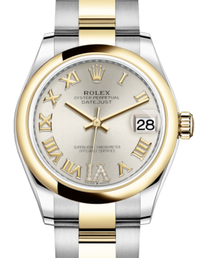 Rolex Lady-Datejust 31 Yellow Gold/Steel Silver Roman Diamond VI Dial & Smooth Domed Bezel Oyster Bracelet 278243 - Fresh - NY WATCH LAB 