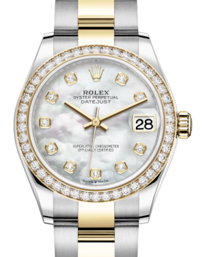 Rolex Lady-Datejust 31 Yellow Gold/Steel White Mother of Pearl Diamond Dial & Diamond Bezel Oyster Bracelet 278383RBR