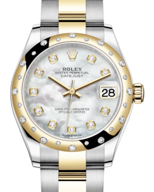 Rolex Lady-Datejust 31 Yellow Gold/Steel White Mother of Pearl Diamond Dial & Domed Set with Diamonds Bezel Oyster Bracelet 278343RBR