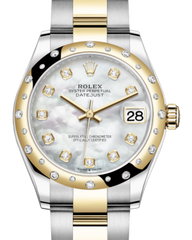 Rolex Lady-Datejust 31 Yellow Gold/Steel White Mother of Pearl Diamond Dial & Domed Set with Diamonds Bezel Oyster Bracelet 278343RBR