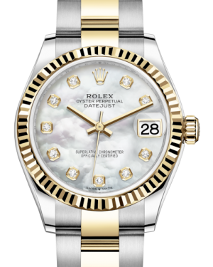 Rolex Lady-Datejust 31 Yellow Gold/Steel White Mother of Pearl Diamond Dial & Fluted Bezel Oyster Bracelet 278273