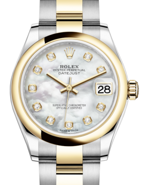 Rolex Lady-Datejust 31 Yellow Gold/Steel White Mother of Pearl Diamond Dial & Smooth Domed Bezel Oyster Bracelet 278243 - Fresh - NY WATCH LAB 