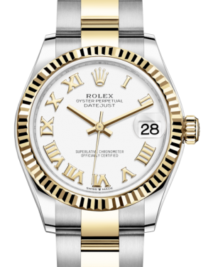 Rolex Lady-Datejust 31 Yellow Gold/Steel White Roman Dial & Fluted Bezel Oyster Bracelet 278273 - Fresh - NY WATCH LAB 