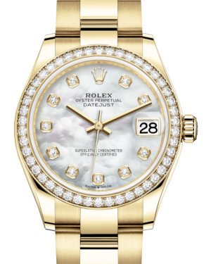 Rolex Lady-Datejust 31 Yellow Gold White Mother of Pearl Diamond Dial & Diamond Bezel Oyster Bracelet 278288RBR