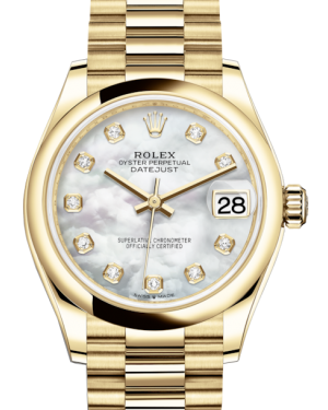 Rolex Lady-Datejust 31 Yellow Gold White Mother of Pearl Diamond Dial & Smooth Domed Bezel President Bracelet 278248