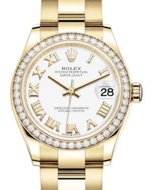 Rolex Lady-Datejust 31 Yellow Gold White Roman Dial & Diamond Bezel Oyster Bracelet 278288RBR