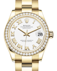 Rolex Lady-Datejust 31 Yellow Gold White Roman Dial & Diamond Bezel Oyster Bracelet 278288RBR