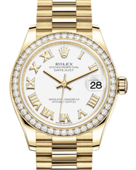 Rolex Lady-Datejust 31 Yellow Gold White Roman Dial & Diamond Bezel President Bracelet 278288RBR