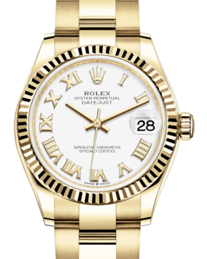 Rolex Lady-Datejust 31 Yellow Gold White Roman Dial & Fluted Bezel Oyster Bracelet 278278