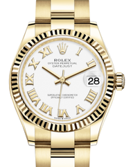 Rolex Lady-Datejust 31 Yellow Gold White Roman Dial & Fluted Bezel Oyster Bracelet 278278