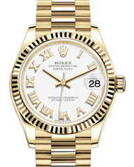 Rolex Lady-Datejust 31 Yellow Gold White Roman Dial & Fluted Bezel President Bracelet 278278