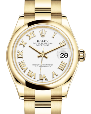 Rolex Lady-Datejust 31 Yellow Gold White Roman Dial & Smooth Domed Bezel Oyster Bracelet 278248