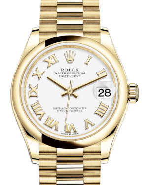 Rolex Lady-Datejust 31 Yellow Gold White Roman Dial & Smooth Domed Bezel President Bracelet 278248