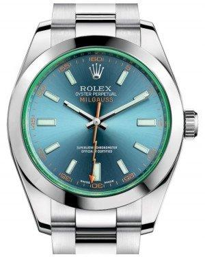 Rolex Milgauss Green Crystal Stainless Steel Blue Dial & Bezel Oyster Bracelet 116400GV