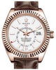 Rolex Sky-Dweller Rose Gold White Index Dial Fluted Bezel Leather Strap 326135