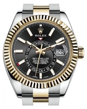 Rolex Sky-Dweller Yellow Gold/Steel Black Index Dial Fluted Bezel Oyster Bracelet 326933 - New