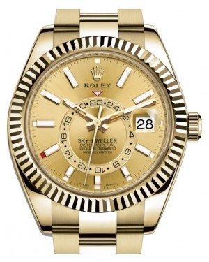 Rolex Sky-Dweller Yellow Gold Champagne Index Dial Fluted Bezel Oyster Bracelet 326938 - New