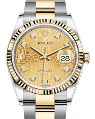 Rolex Datejust 36 Yellow Gold/Steel Champagne Jubilee Diamond Dial & Fluted Bezel Oyster Bracelet 126233